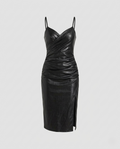 Damen figurbetontes Lederkleid mit Schlitz