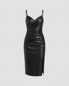 Damen figurbetontes Lederkleid mit Schlitz