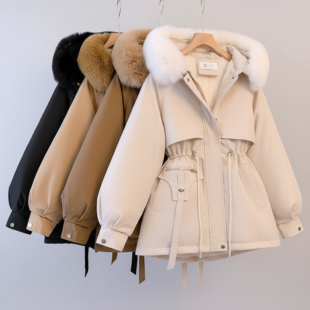 Damen Parka mit Fellkapuze & Verstellbarer Taille | Große Größen