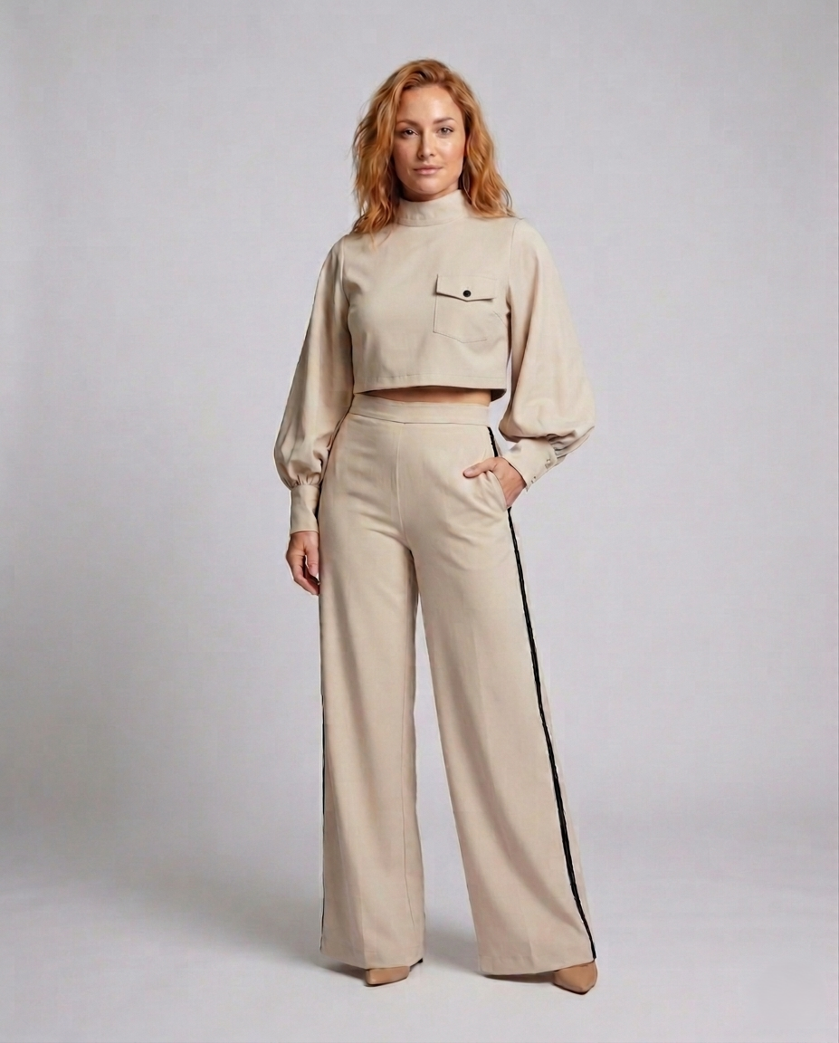 Damen Zweiteiler Set Crop Top Palazzohose