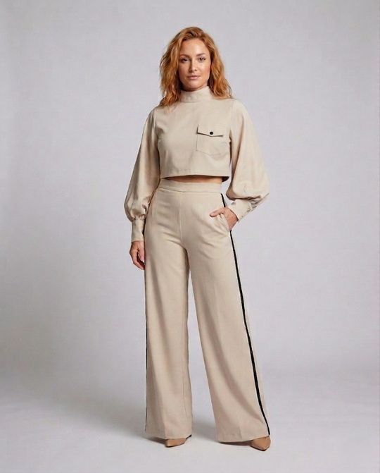 Damen Zweiteiler Set Crop Top Palazzohose