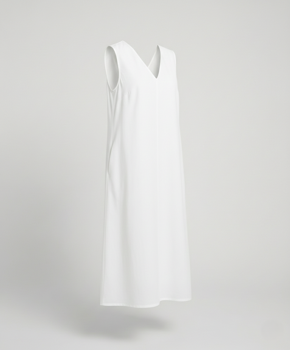 Damen Midi Kleid ärmellos mit V-Ausschnitt – Schwarz A-Linie