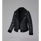 Damen Lederjacke Schwarz gefüttert