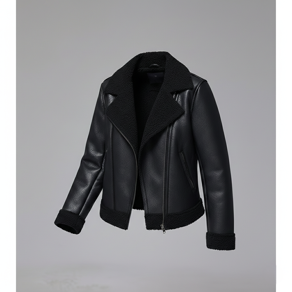 Damen Lederjacke Schwarz gefüttert