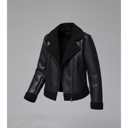 Damen Lederjacke Schwarz gefüttert