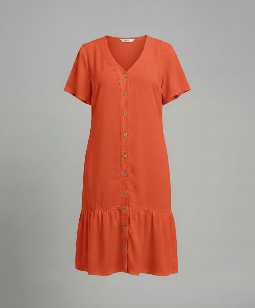 Damen Sommerkleid A-Linie Knopfleiste