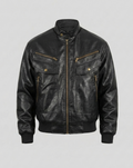 Herren Lederoptik Biker Blouson Stehkragen