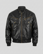 Herren Lederoptik Biker Blouson Stehkragen