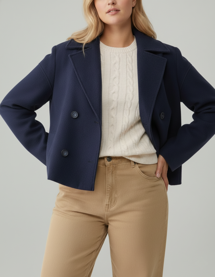 R&B | Kurzer Woll-Look Peacoat für Damen – Große Größen