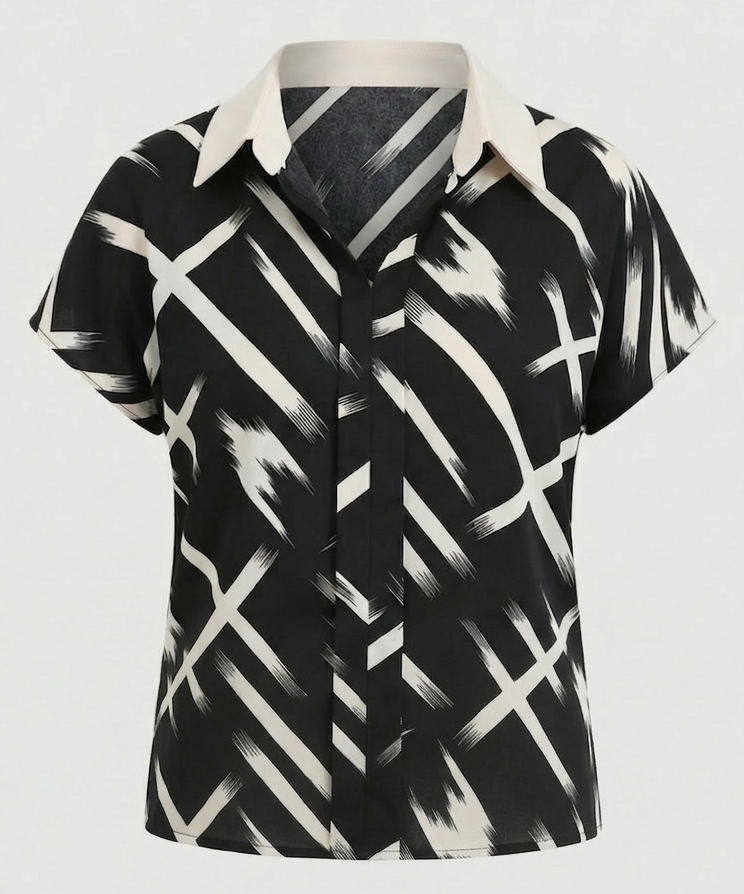 Damen Seidenimitat Blusenshirt mit Print