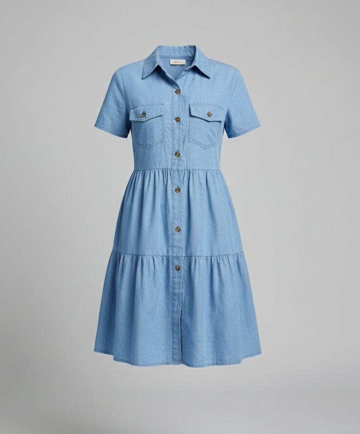 Damen Kleid mit kurzen Ärmeln und Taschen