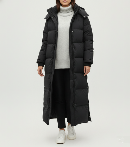 Damen Steppjacke Maxi Extra Lang mit Kapuze