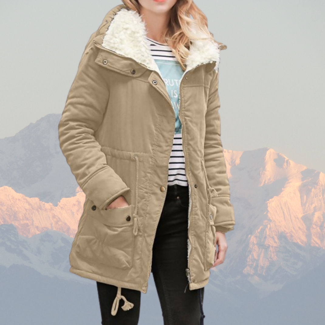 R&B | Parka-Jacke Wasserabweisend Plüschgefüttert Mit Kapuze Verstellbare Taille Mittellang