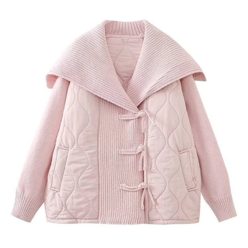 R&B | Damen Gefütterte Jacke mit Rippdetails und Breitem Kragen