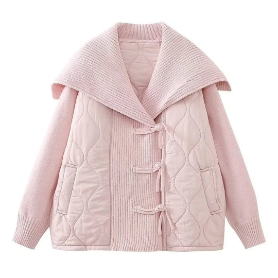 R&B | Damen Gefütterte Jacke mit Rippdetails und Breitem Kragen