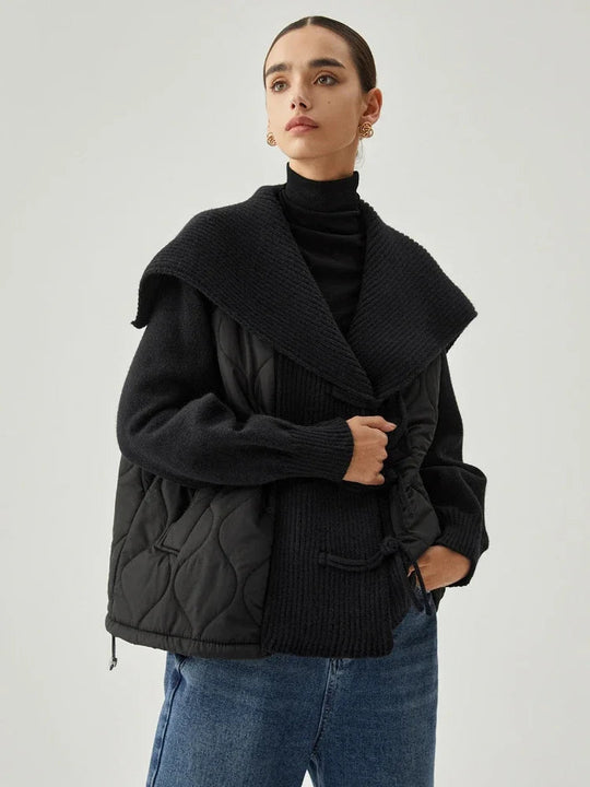 R&B | Damen Gefütterte Jacke mit Rippdetails und Breitem Kragen