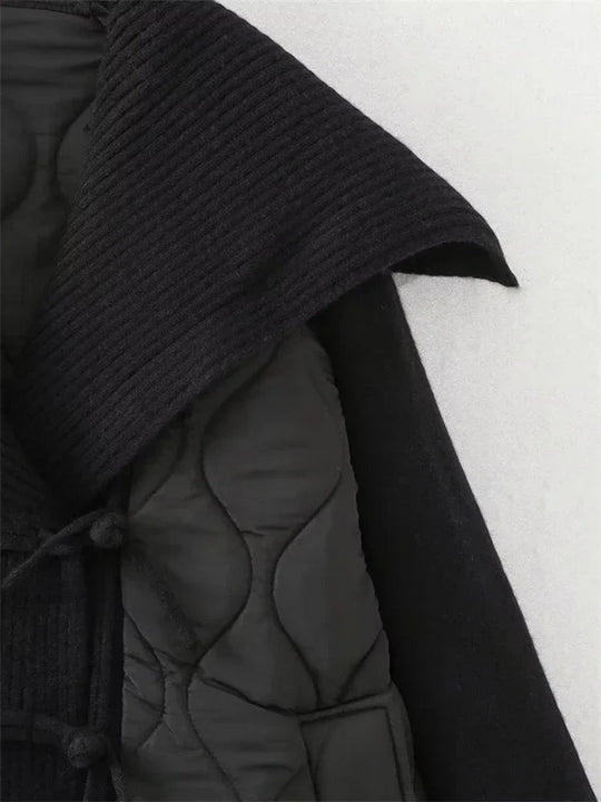 R&B | Damen Gefütterte Jacke mit Rippdetails und Breitem Kragen