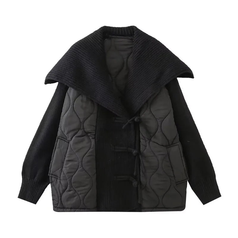 R&B | Damen Gefütterte Jacke mit Rippdetails und Breitem Kragen