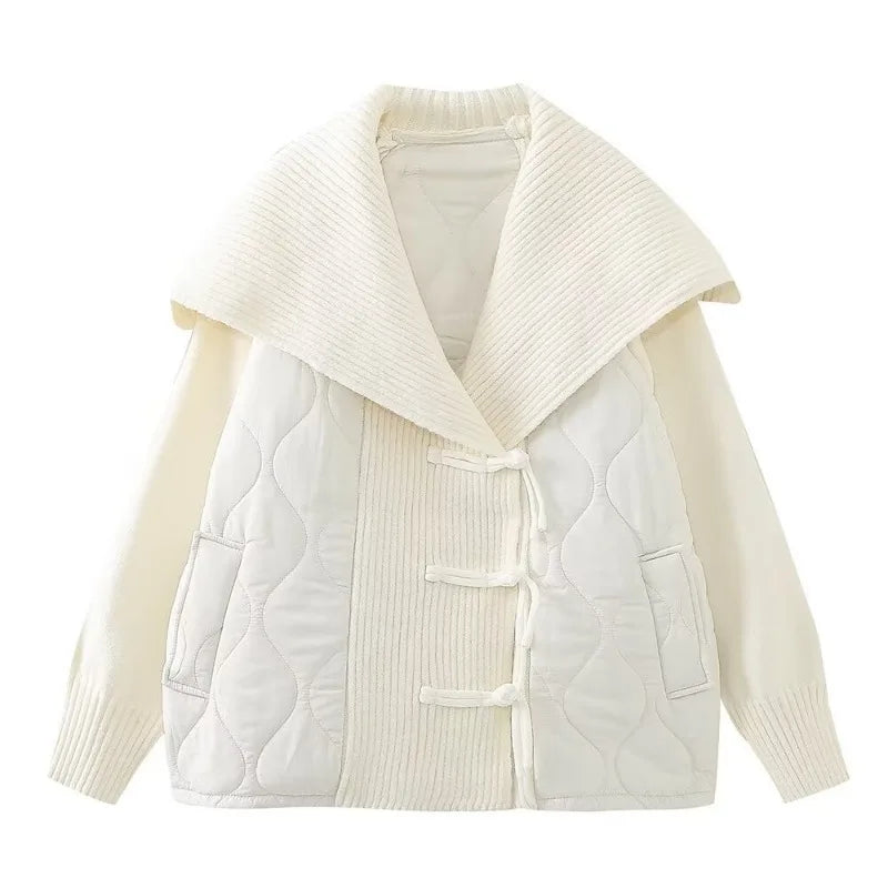 R&B | Damen Gefütterte Jacke mit Rippdetails und Breitem Kragen