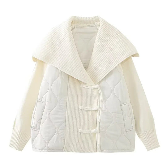 R&B | Damen Gefütterte Jacke mit Rippdetails und Breitem Kragen