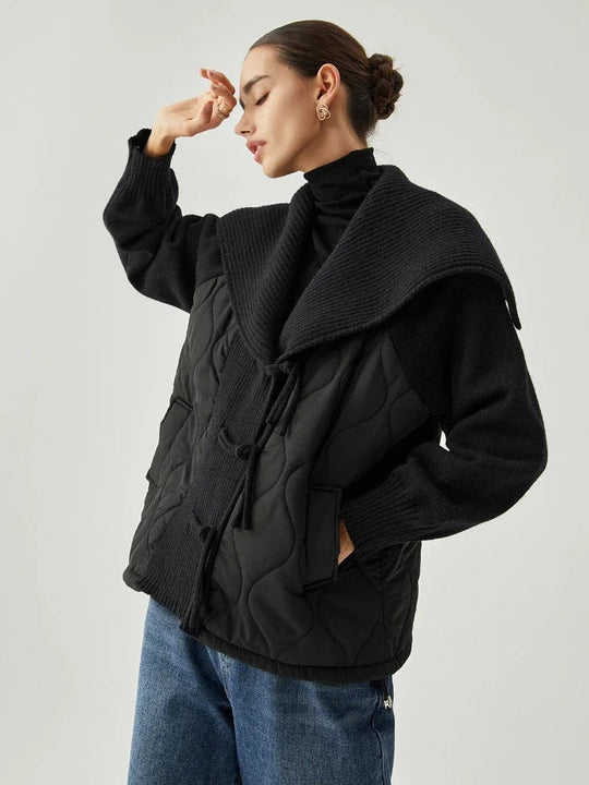 R&B | Damen Gefütterte Jacke mit Rippdetails und Breitem Kragen