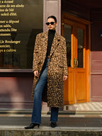 R&B | Damen Lange Winterjacke mit Leopardenmuster und Weichem Warmem Textil