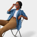 R&B | Damen Denim Blazer mit Langen Ärmeln und Taschen