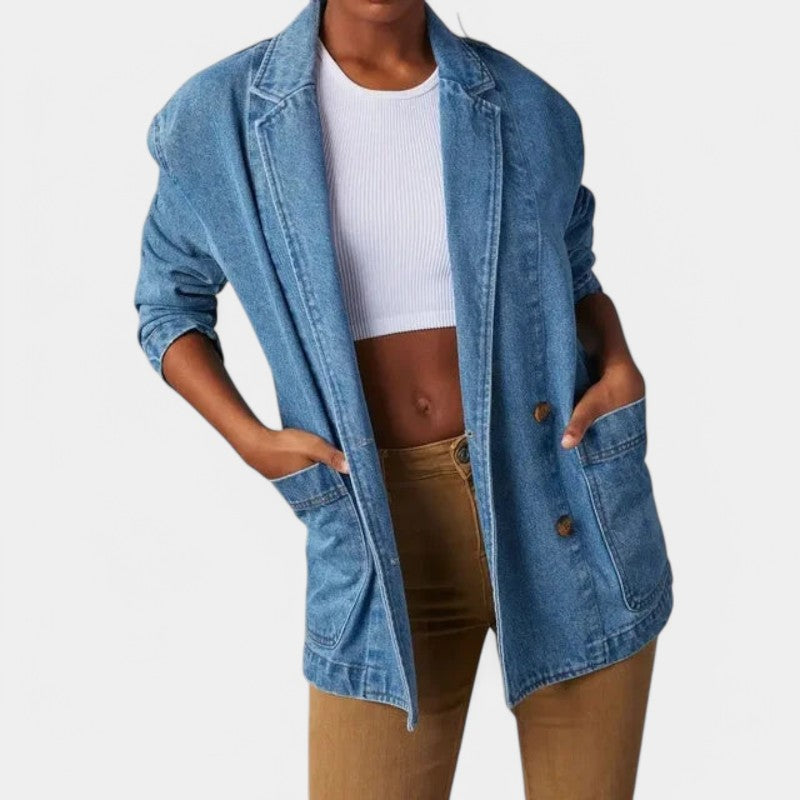 R&B | Damen Denim Blazer mit Langen Ärmeln und Taschen