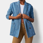 R&B | Damen Denim Blazer mit Langen Ärmeln und Taschen