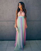 Regenbogen Spaghetti-Träger Damen Kleid | Mehrfarbig