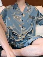 R&B | Herren Sommer Eis Seide Pyjama Satz mit Blumen und Blättern Druck