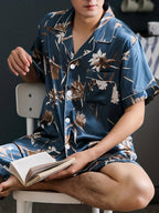 R&B | Herren Sommer Eis Seide Pyjama Satz mit Blumen und Blättern Druck