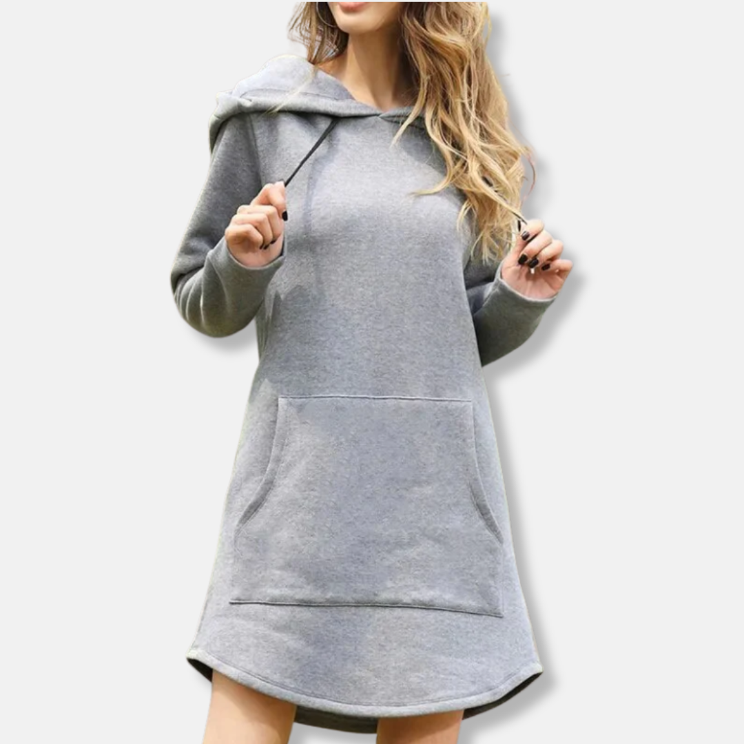 R&B | Kapuzenpullover Kleid Lässige Passform Weicher Baumwollmix Lange Ärmel