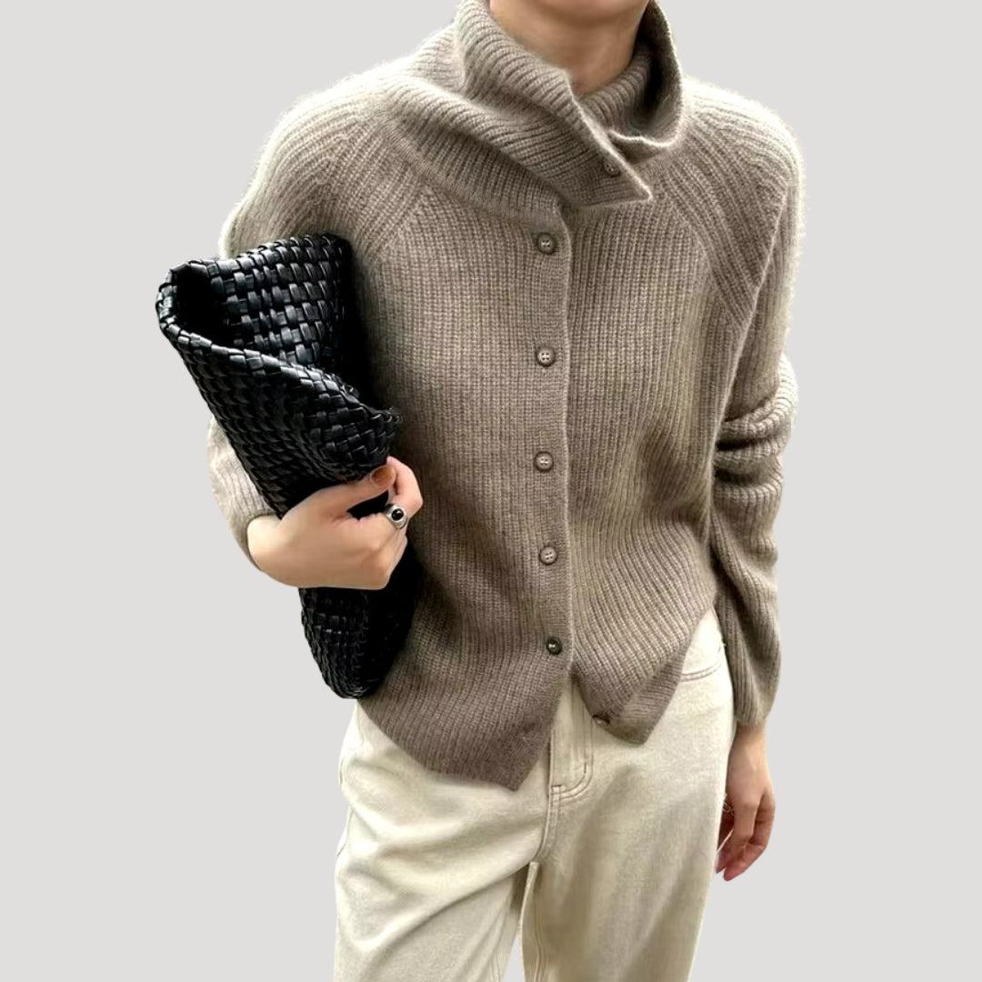 R&B | Damen Grobstrick-Cardigan mit Knopfverschluss und langen Ärmeln