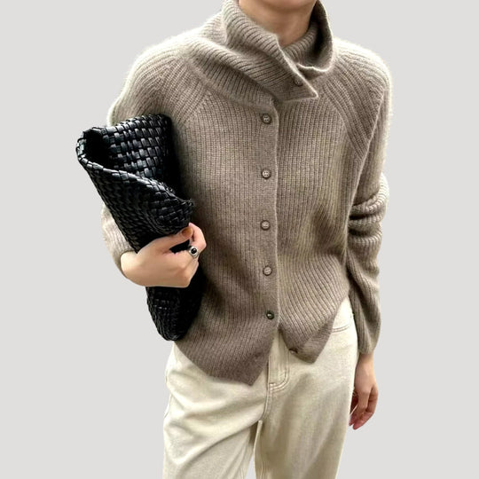 R&B | Damen Grobstrick-Cardigan mit Knopfverschluss und langen Ärmeln