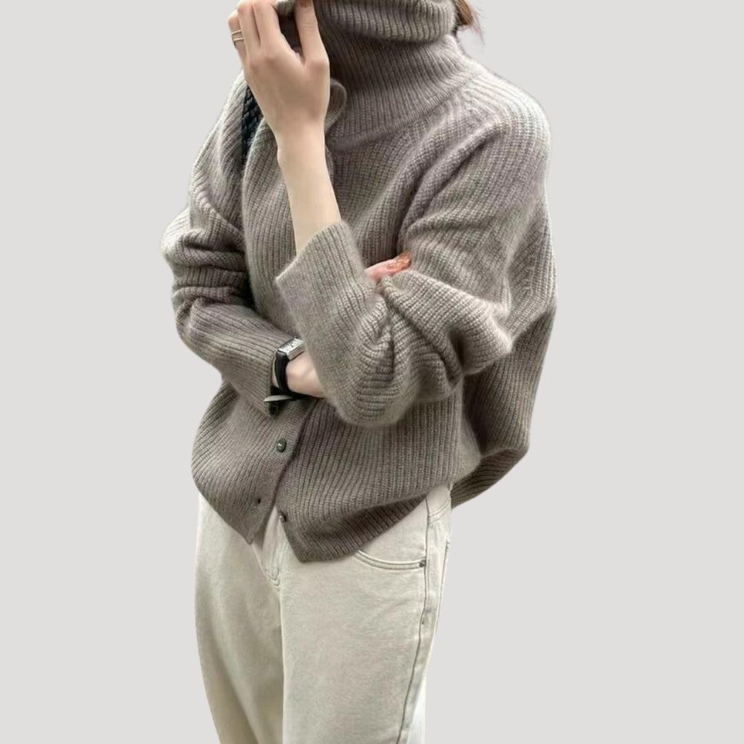 R&B | Damen Grobstrick-Cardigan mit Knopfverschluss und langen Ärmeln