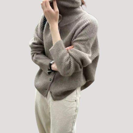 R&B | Damen Grobstrick-Cardigan mit Knopfverschluss und langen Ärmeln