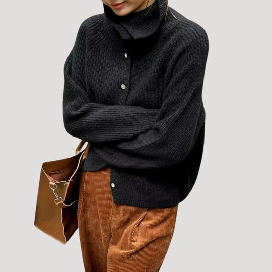 R&B | Damen Grobstrick-Cardigan mit Knopfverschluss und langen Ärmeln