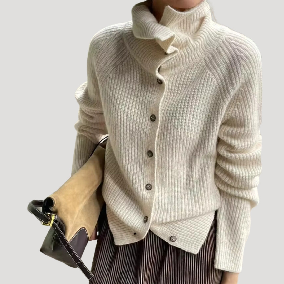 R&B | Damen Grobstrick-Cardigan mit Knopfverschluss und langen Ärmeln