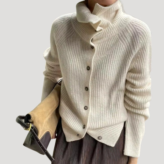 R&B | Damen Grobstrick-Cardigan mit Knopfverschluss und langen Ärmeln