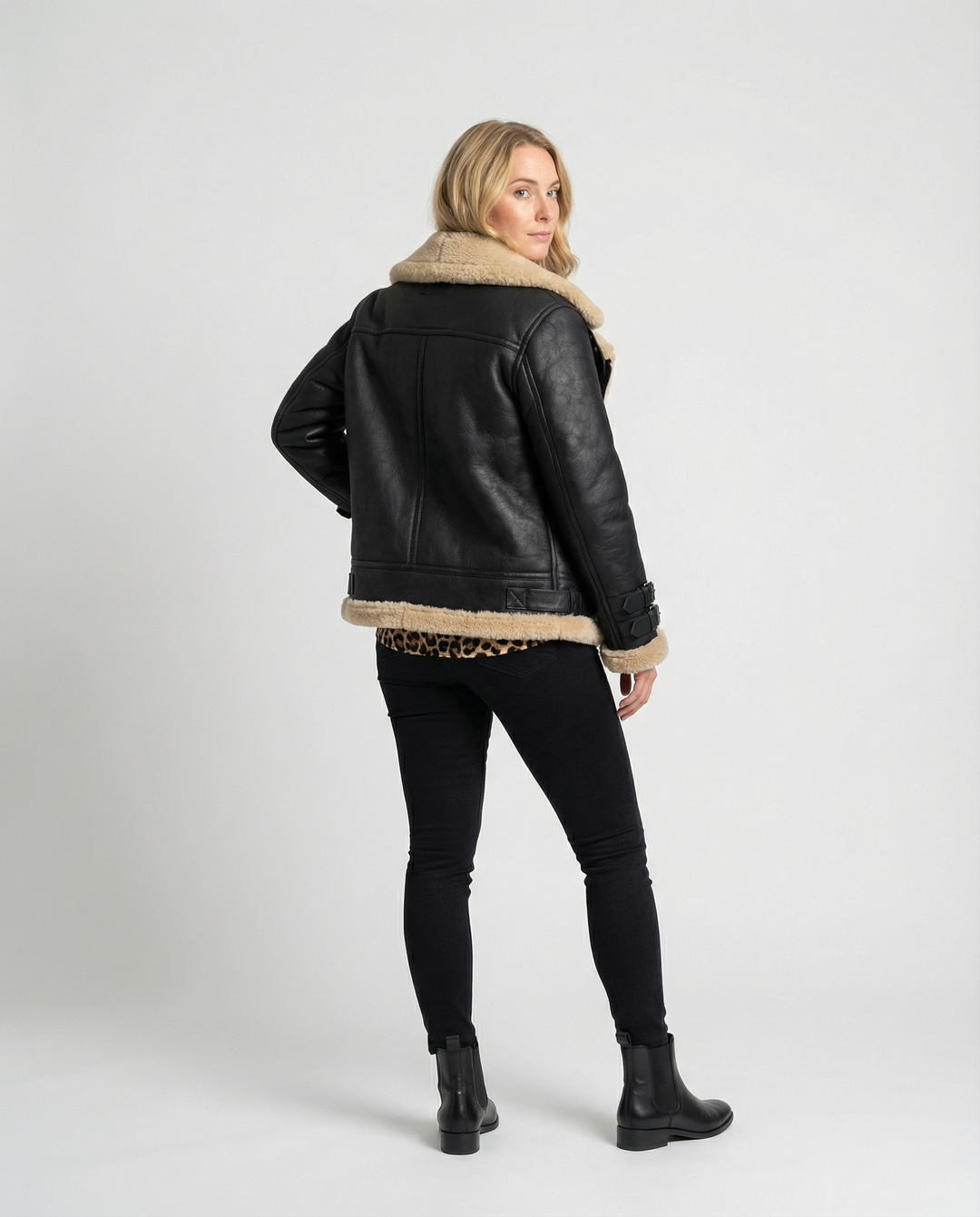 R&B | Lammfell Gefütterte Bikerjacke für Damen