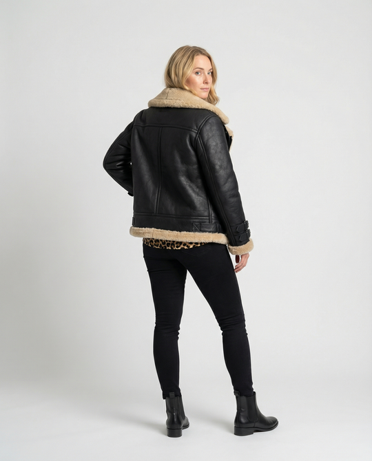 R&B | Lammfell Gefütterte Bikerjacke für Damen
