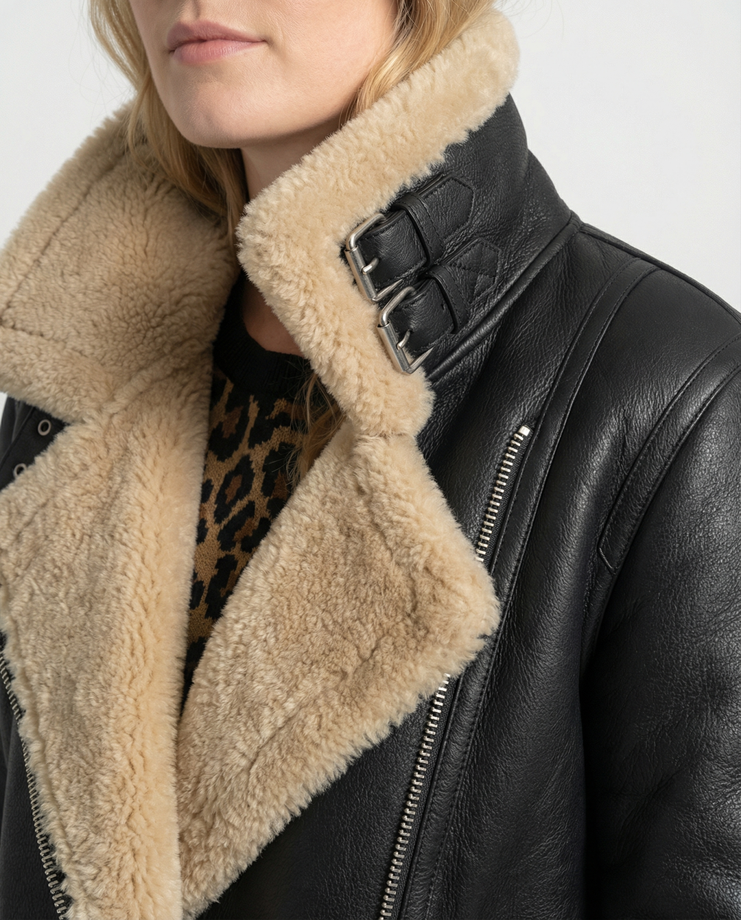 R&B | Lammfell Gefütterte Bikerjacke für Damen