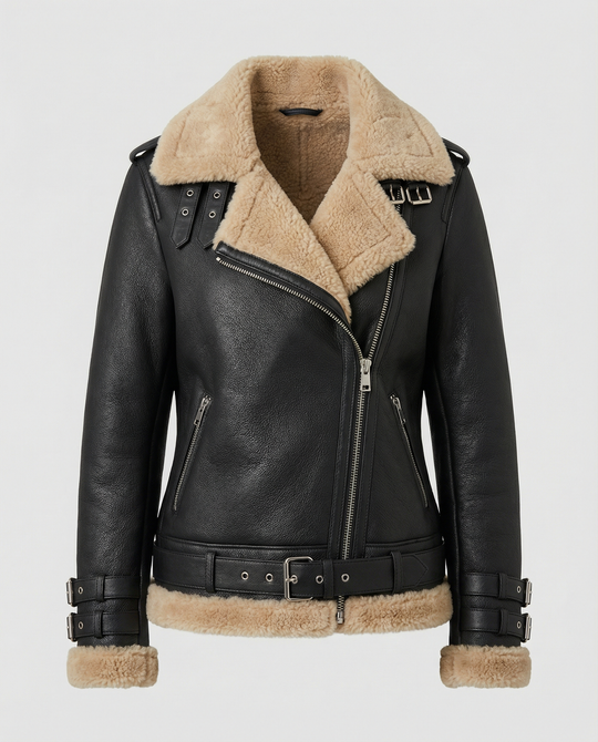 R&B | Lammfell Gefütterte Bikerjacke für Damen