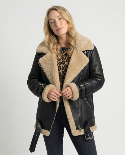 R&B | Lammfell Gefütterte Bikerjacke für Damen
