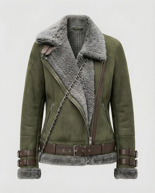 R&B | Lammfell Gefütterte Bikerjacke für Damen