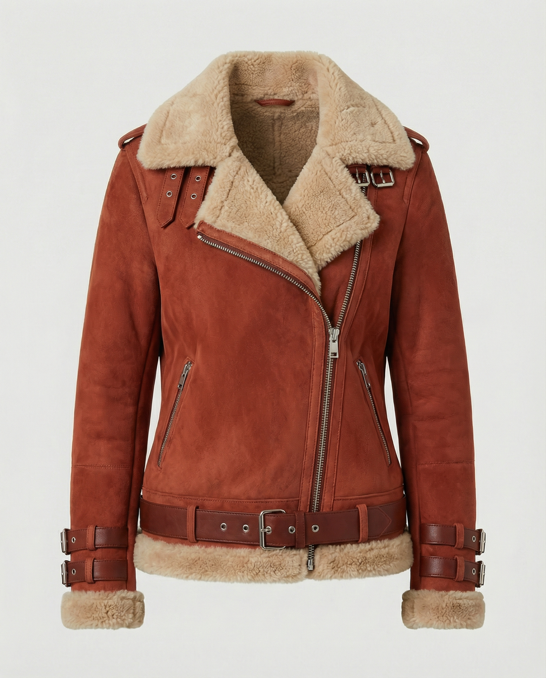 R&B | Lammfell Gefütterte Bikerjacke für Damen