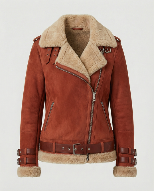 R&B | Lammfell Gefütterte Bikerjacke für Damen