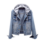 R&B | Denimjacke für Frauen Lässiger Look für Den Herbst Abnehmbare Kapuze