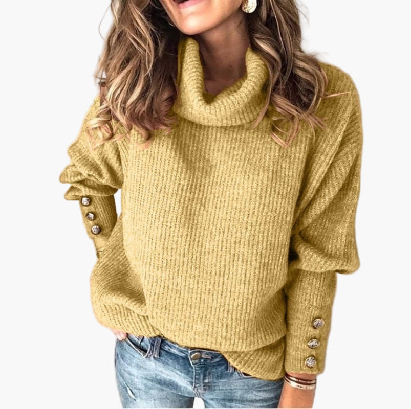 R&B | Pullover mit Rollkragen und Knopfdetails - Modischer Freizeit Strickpullover